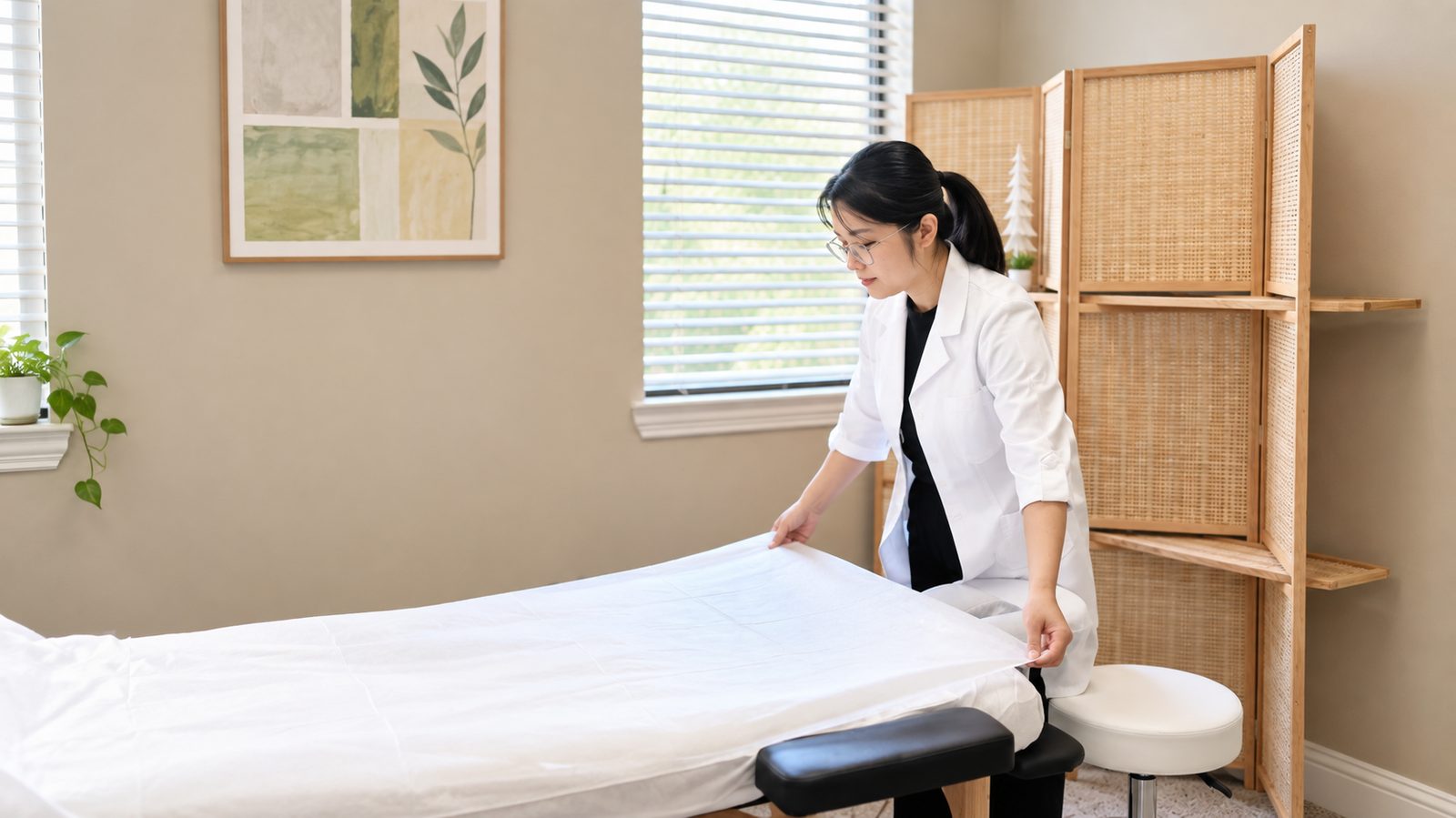 Shamrock preparing the treatment room at Shamrock Acupuncture